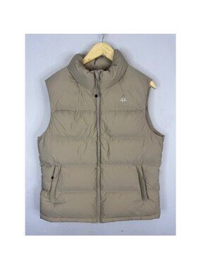Woods Mens Down Puffer Vest Tan Beige Full Zip Quilted Sleeveless Jacket Large